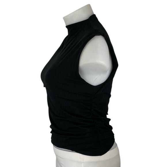 Abercrombie & Fitch Womens Black Sleeveless Ruched Mock Neck Crop Tank Top Sz XL - Picture 2 of 4